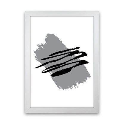Grey Jaggered Paint Brush Abstract Modern Print White Grain