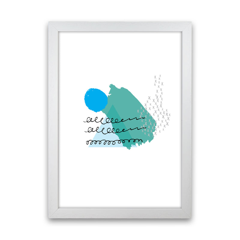 Teal And Blue Mountain Sun Abstract Modern Print White Grain