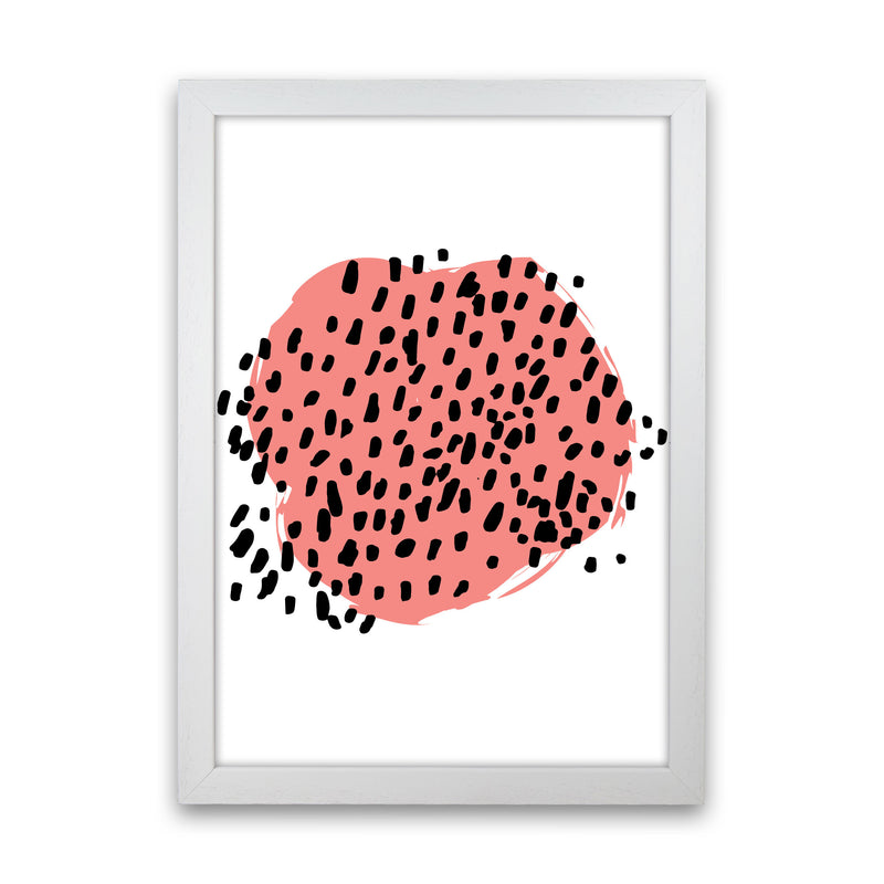 Coral Blob With Black Polka Dots Abstract Modern Print White Grain