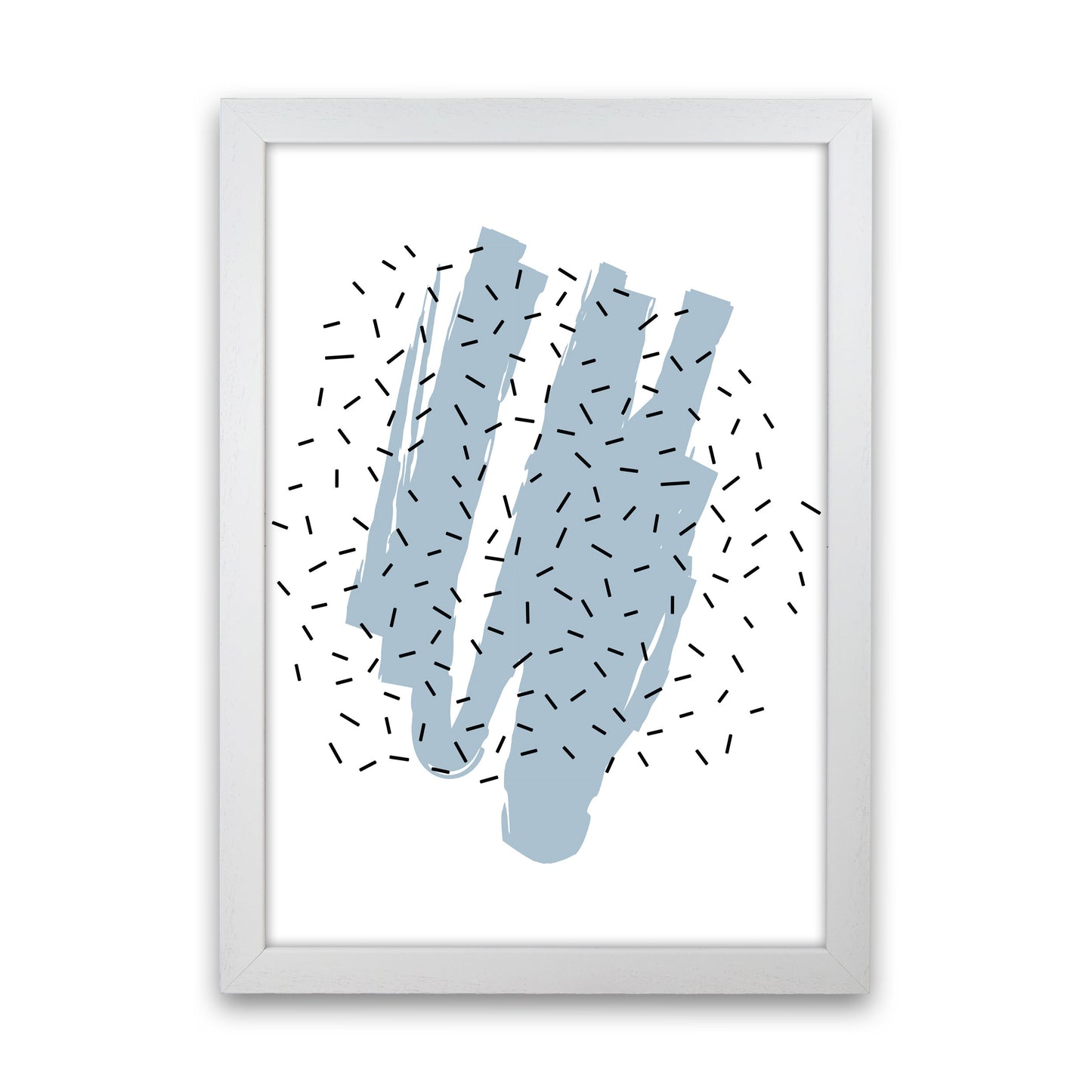 Blue Paint With Black Polka Abstract Modern Print White Grain