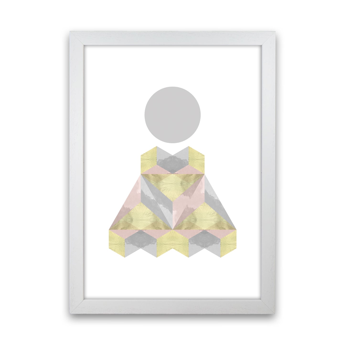 Gold, Pink And Grey Abstract Shapes Modern Print White Grain