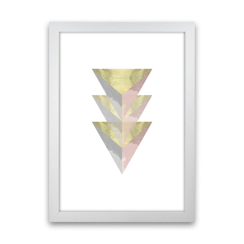 Gold, Pink And Grey Abstract Triangles Modern Print White Grain