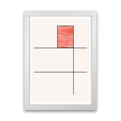 Abstract Red Crayon Geo 2 Modern Print White Grain