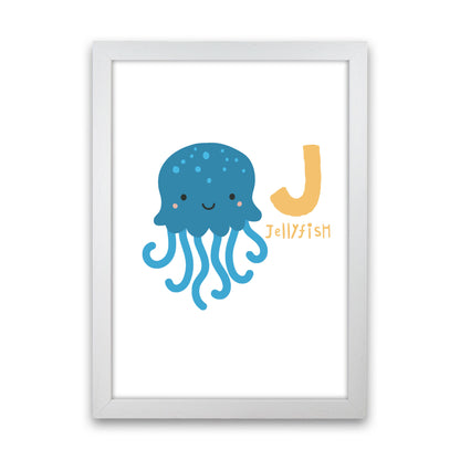 Alphabet Animals, J Is For Jellyfish Framed Nursey Wall Art Print White Grain