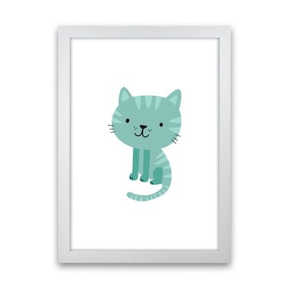 Children&#39;s Animals, Cat Modern Print White Grain