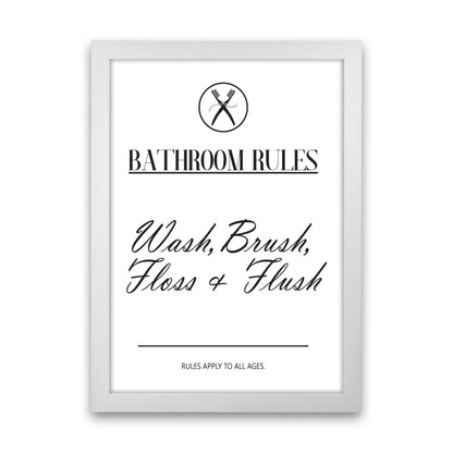 Bathroom Rules Modern Print, Framed Bathroom Wall Art White Grain