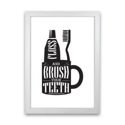 Brush Your Teeth, Bathroom Modern Print, Framed Bathroom Wall Art White Grain