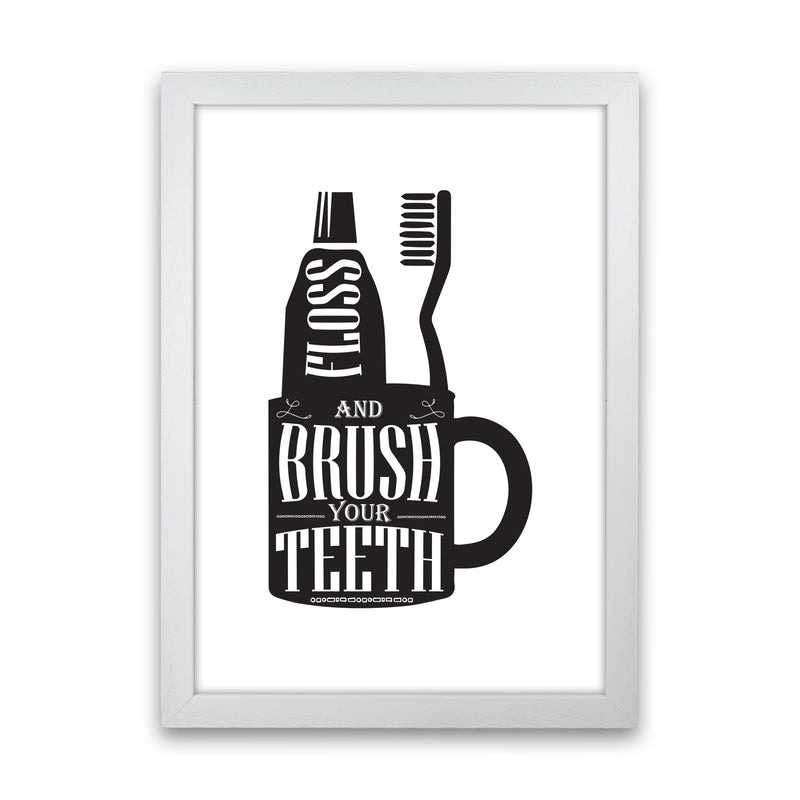 Brush Your Teeth, Bathroom Modern Print, Framed Bathroom Wall Art White Grain