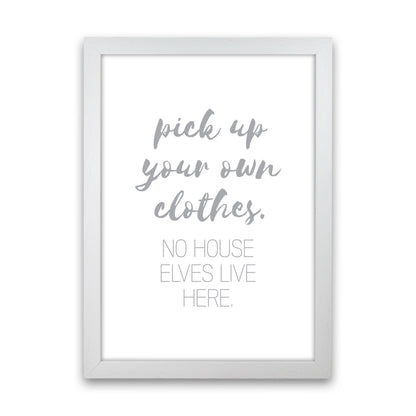 House Elves Grey, Bathroom Framed Typography Wall Art Print White Grain