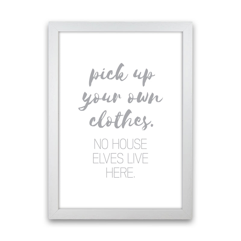 House Elves Grey, Bathroom Framed Typography Wall Art Print White Grain
