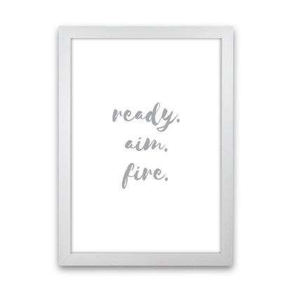 Ready Aim Fire Grey, Bathroom Modern Print, Framed Bathroom Wall Art White Grain