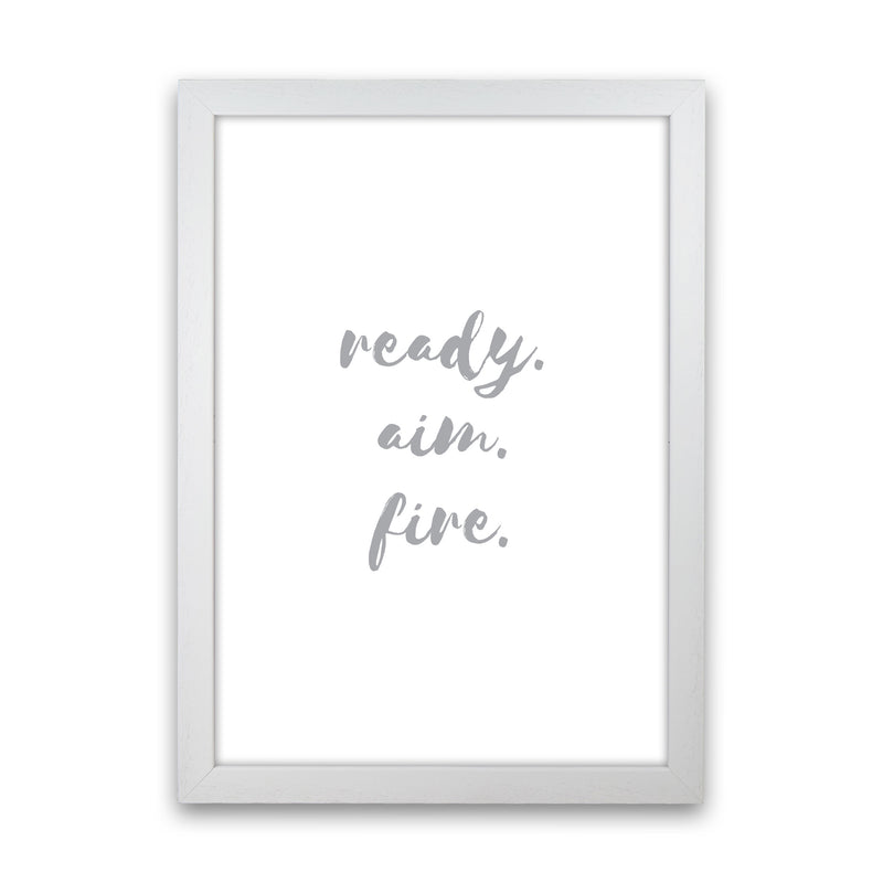 Ready Aim Fire Grey, Bathroom Modern Print, Framed Bathroom Wall Art White Grain