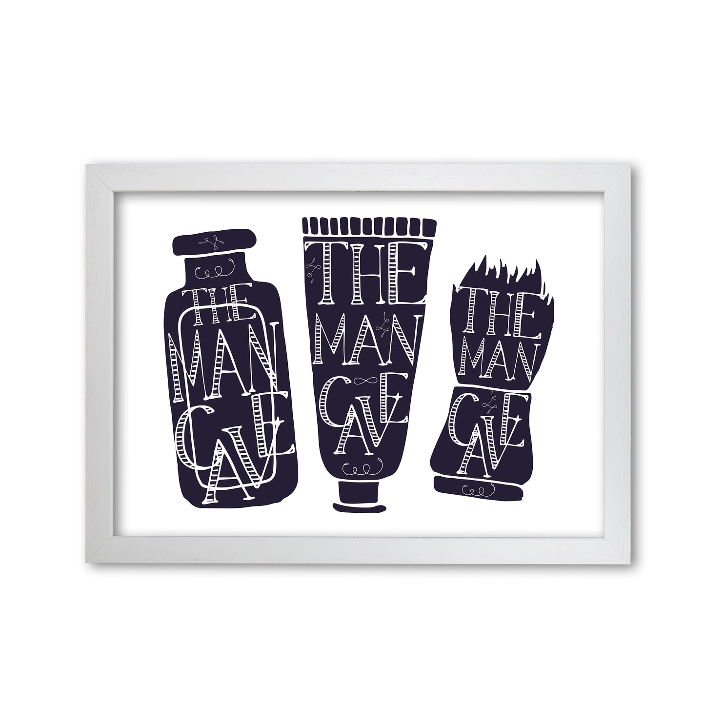 The Man Cave 4 Modern Print, Framed Bathroom Wall Art White Grain