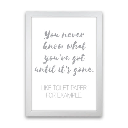 Toilet Roll Grey, Bathroom Modern Print, Framed Bathroom Wall Art White Grain