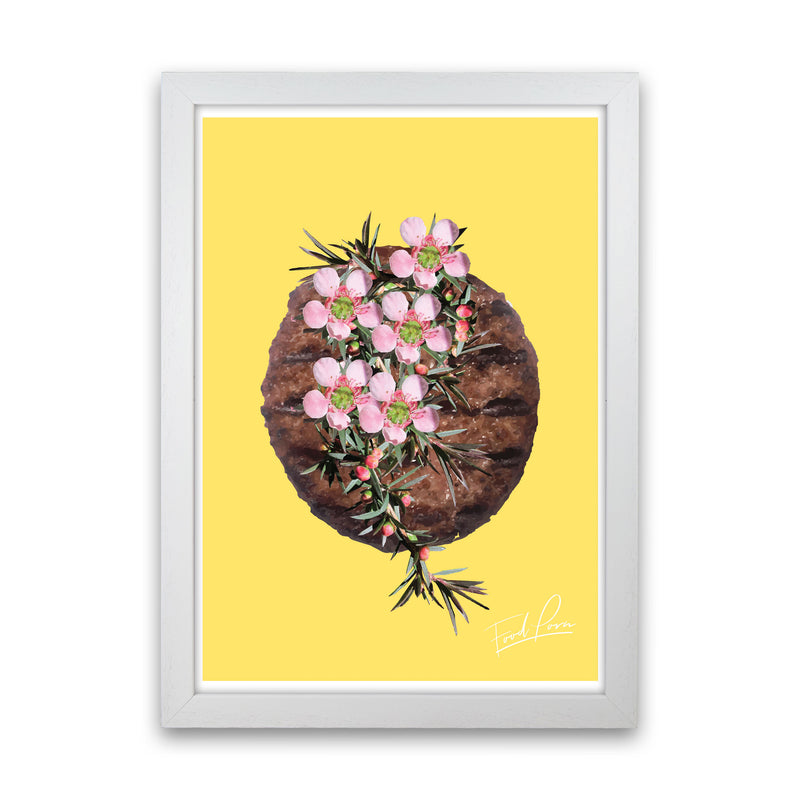 Yellow Burger Food Print, Framed Kitchen Wall Art White Grain