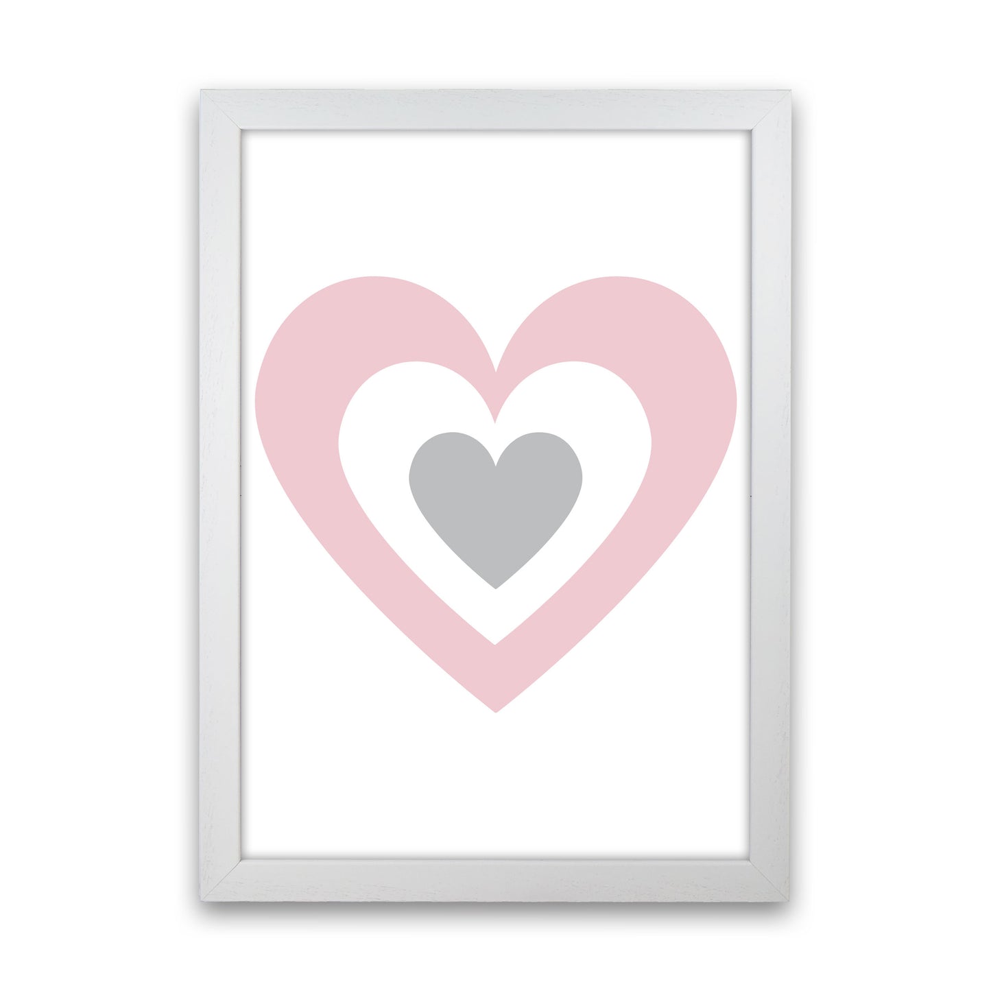 Pink And Grey Heart Modern Print White Grain