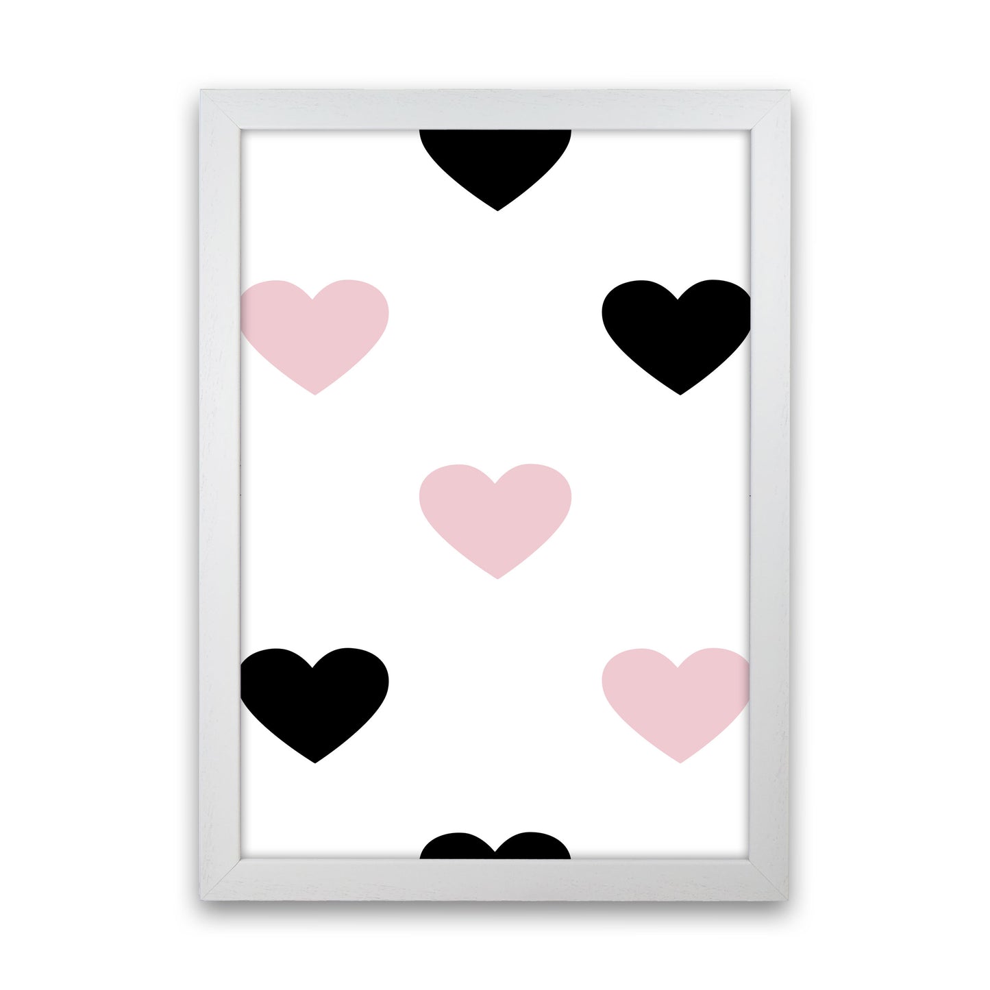 Pink And Black Hearts Modern Print White Grain
