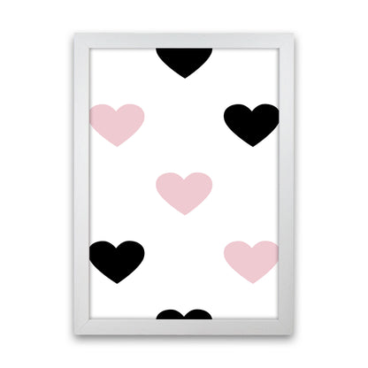 Pink And Black Hearts Modern Print White Grain