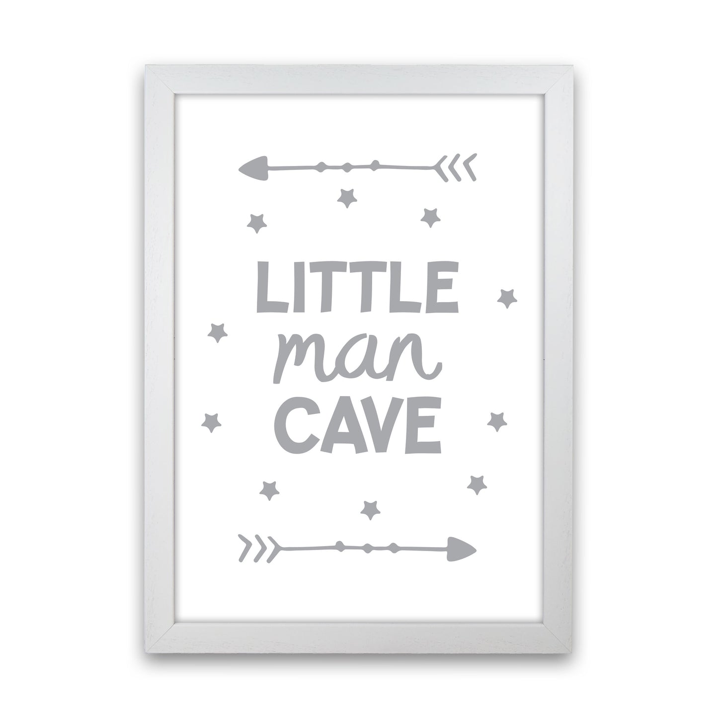 Little Man Cave Grey Arrows Framed Nursey Wall Art Print White Grain
