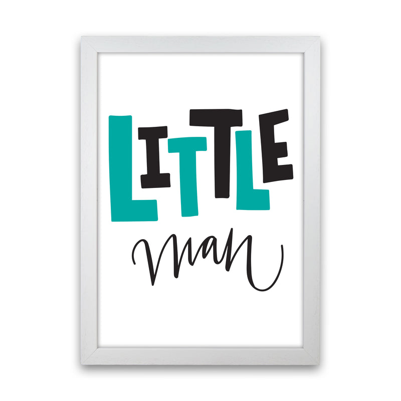 Little Man Teal And Black Framed Nursey Wall Art Print White Grain