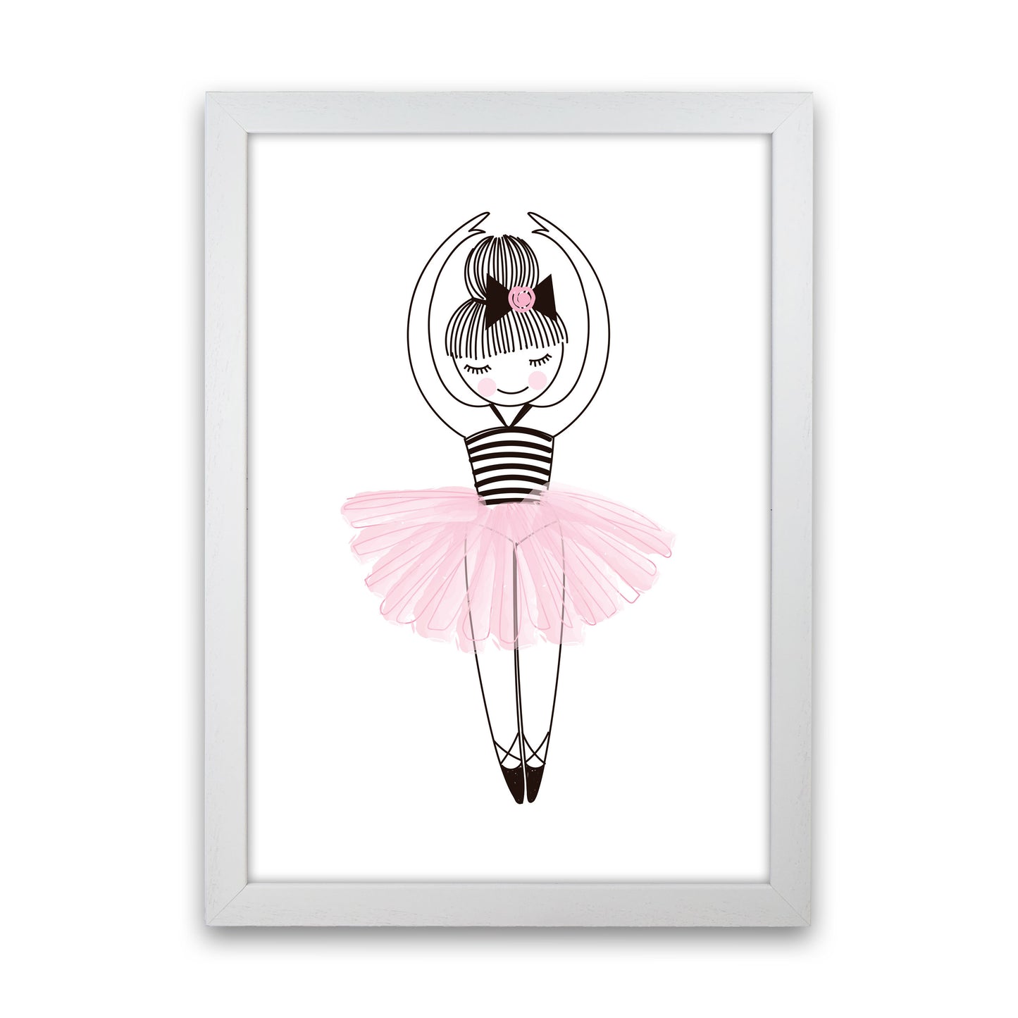 Girl&#39;s Ballerina Drawing Multi Set Illustration Wall Art Poster Print White Grain