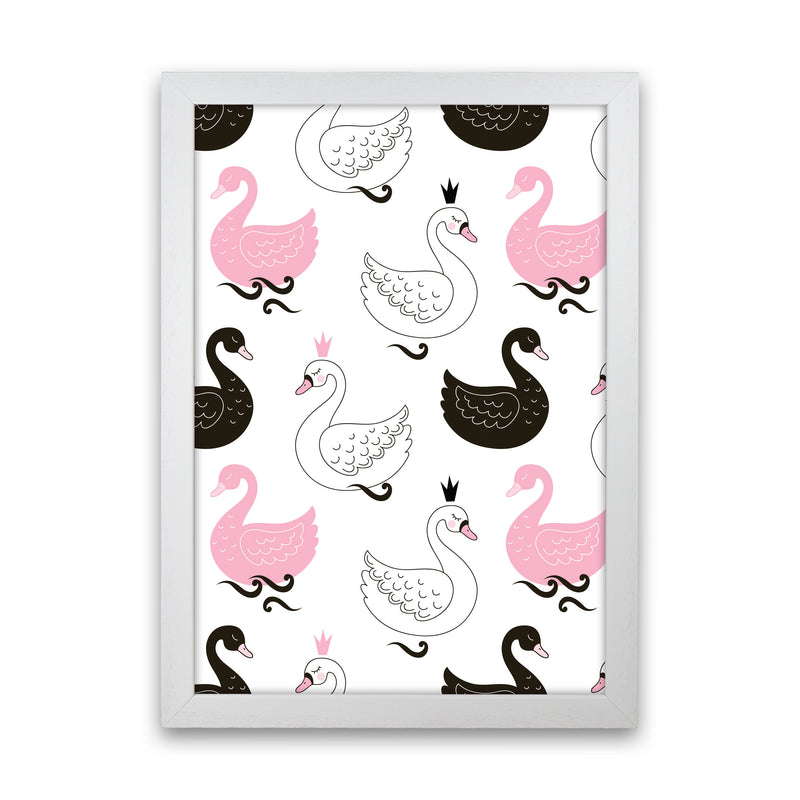 Pink Black And White Swan Pattern Modern Print Animal Art Print White Grain