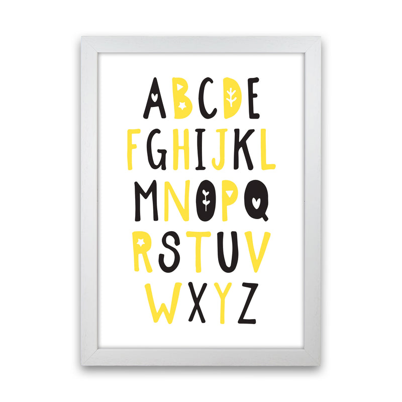 Black And Yellow Alphabet Framed Nursey Wall Art Print White Grain