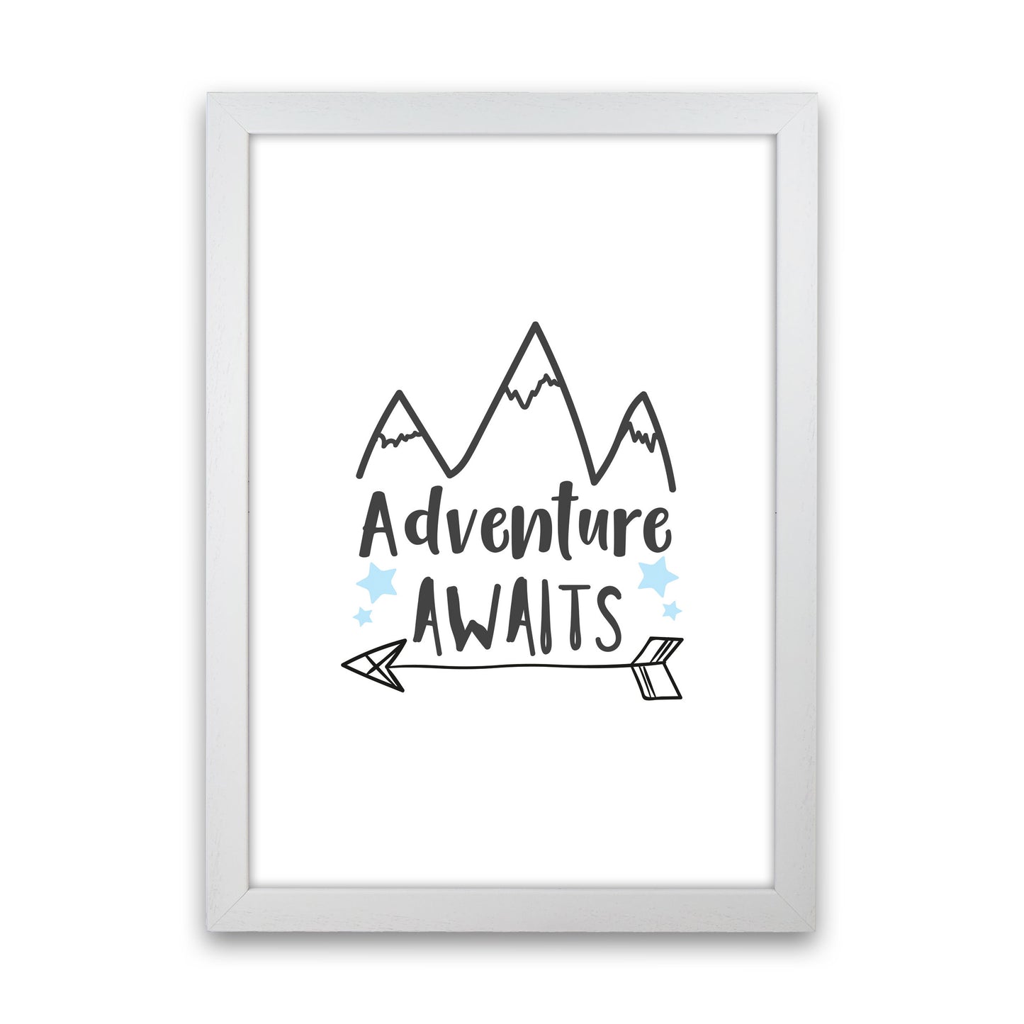 Adventure Awaits Framed Typography Wall Art Print White Grain