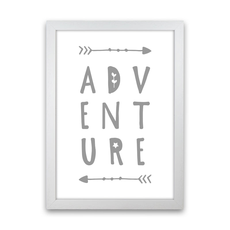 Adventure Grey Framed Typography Wall Art Print White Grain