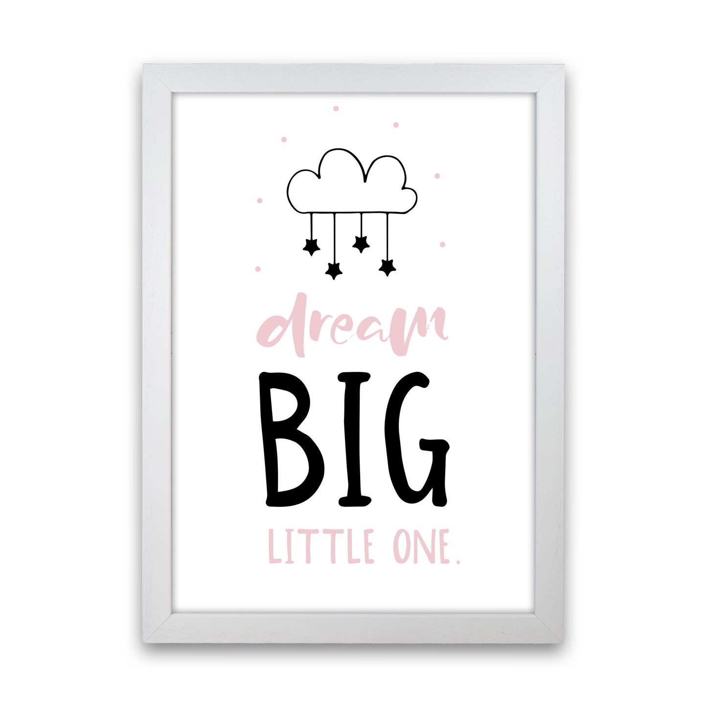 Dream Big Little One Pink And Black Framed Nursey Wall Art Print White Grain
