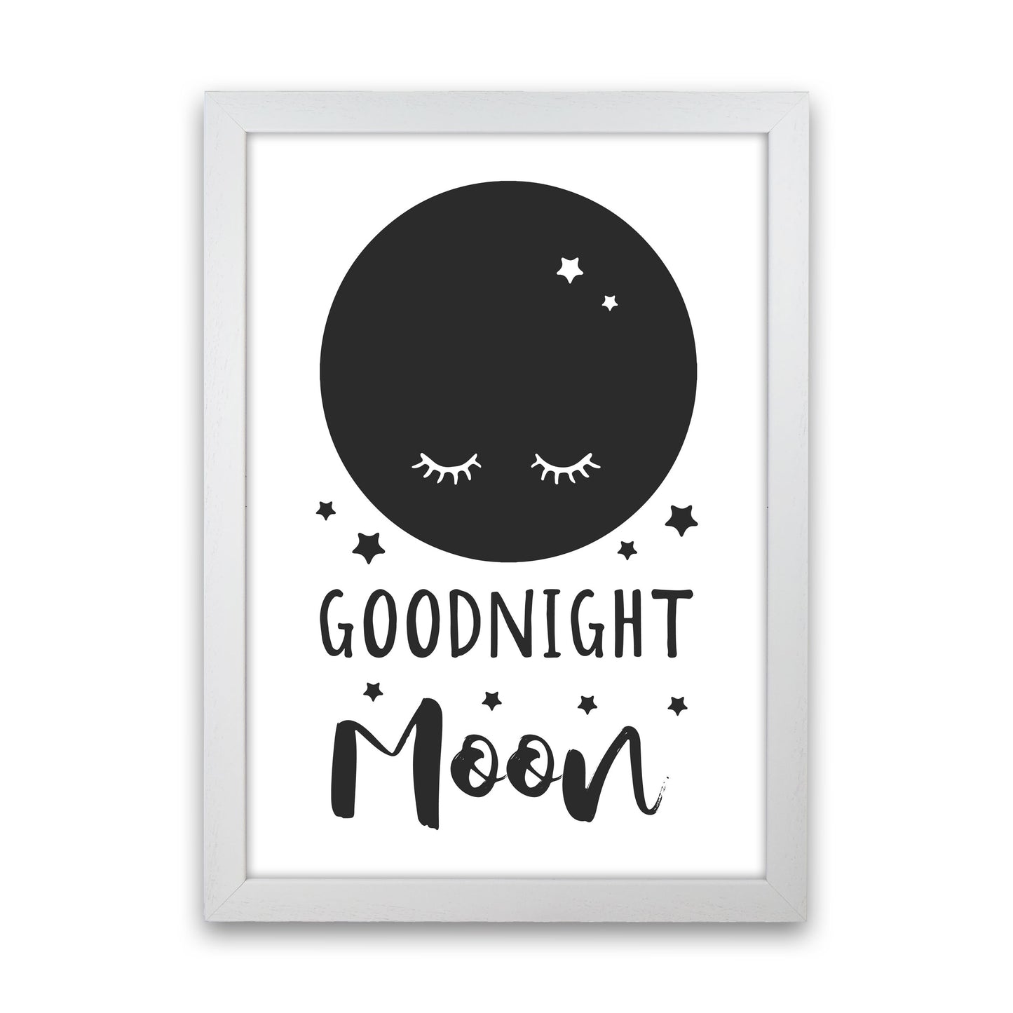 Goodnight Moon Black Framed Nursey Wall Art Print White Grain