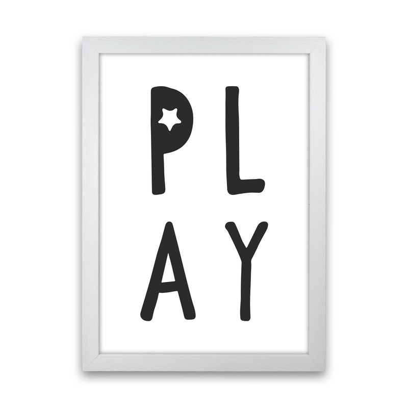Play Black Framed Typography Wall Art Print White Grain