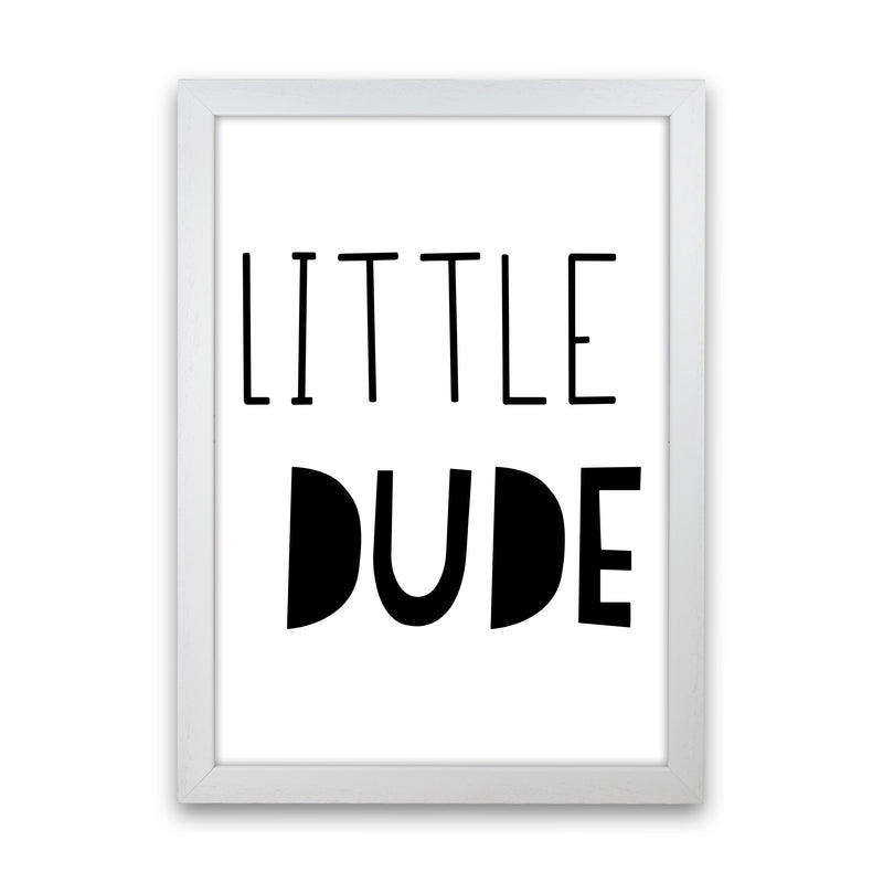 Little Dude Black Framed Nursey Wall Art Print White Grain