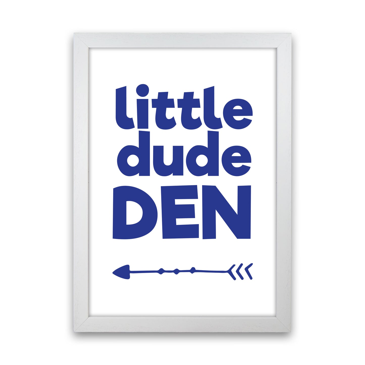 Little Dude Den Navy Framed Nursey Wall Art Print White Grain