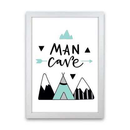 Man Cave Mountains Mint And Black Framed Typography Wall Art Print White Grain