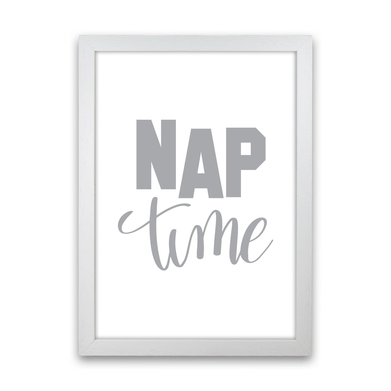 Nap Time Grey Framed Typography Wall Art Print White Grain