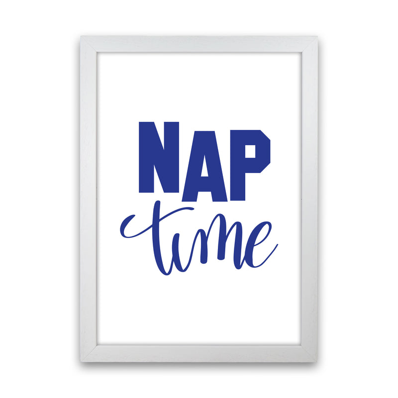 Nap Time Navy Framed Typography Wall Art Print White Grain