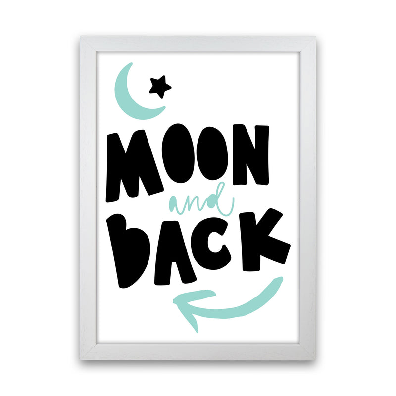 Moon And Back Black And Mint Framed Typography Wall Art Print White Grain