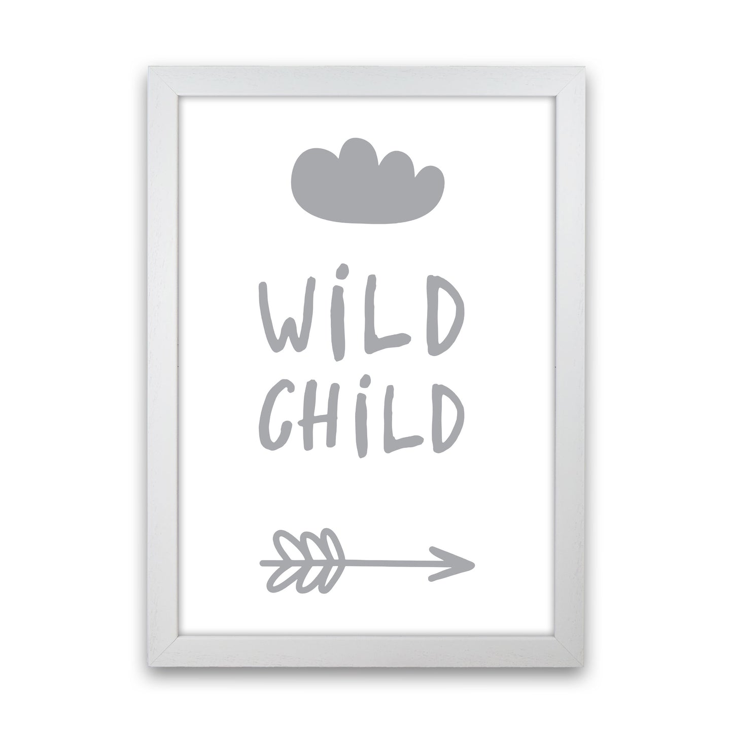 Wild Child Grey Framed Nursey Wall Art Print White Grain