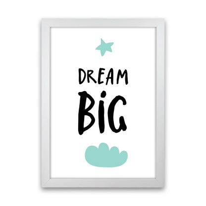 Dream Big Mint Cloud Framed Typography Wall Art Print White Grain