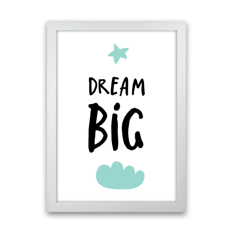 Dream Big Mint Cloud Framed Typography Wall Art Print White Grain