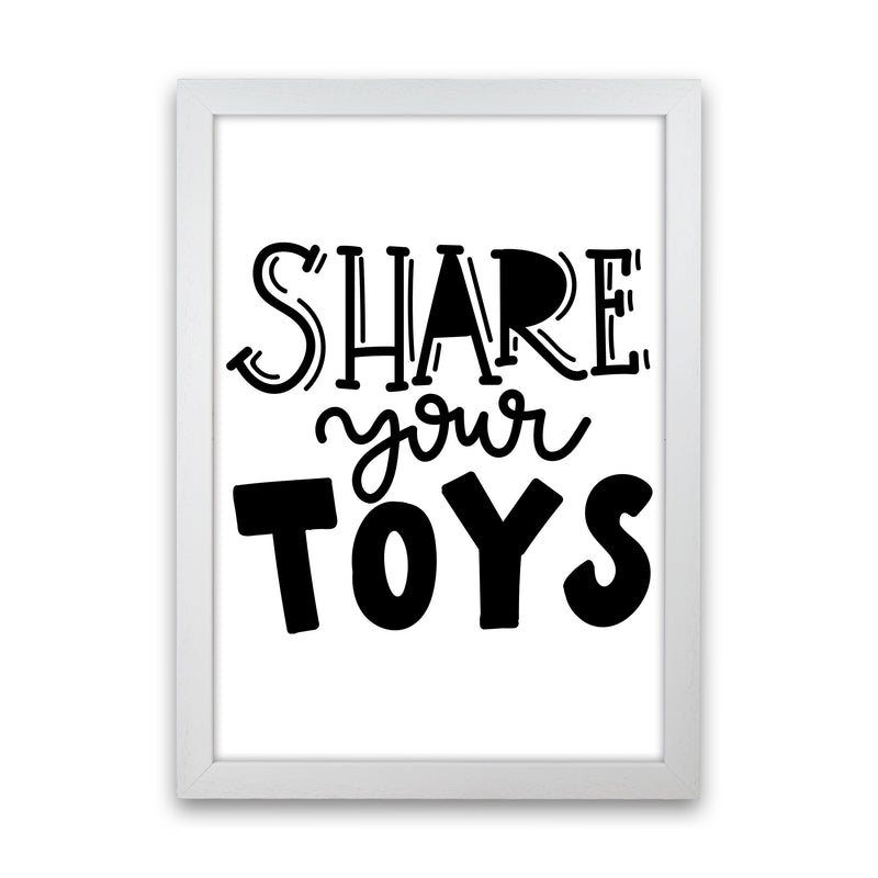 Share Your Toys Framed Nursey Wall Art Print White Grain