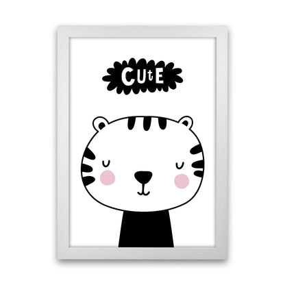 Cute Scandi Tiger Modern Print Animal Art Print White Grain
