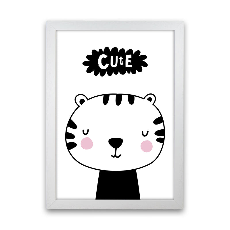 Cute Scandi Tiger Modern Print Animal Art Print White Grain