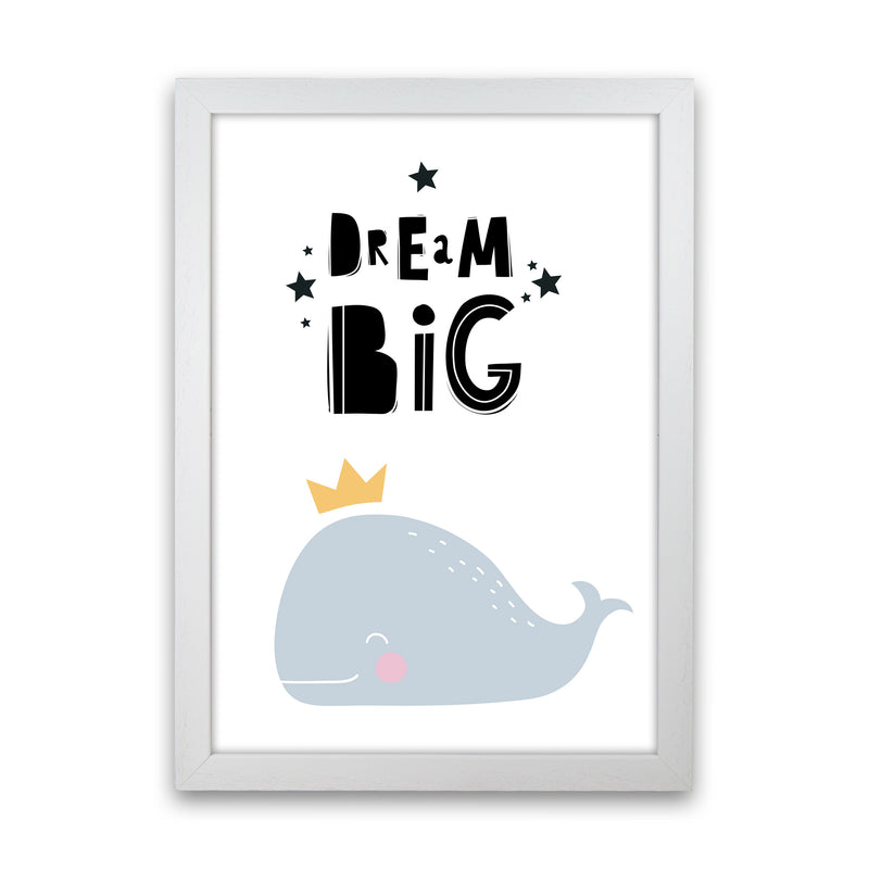 Dream Big Whale Framed Nursey Wall Art Print White Grain