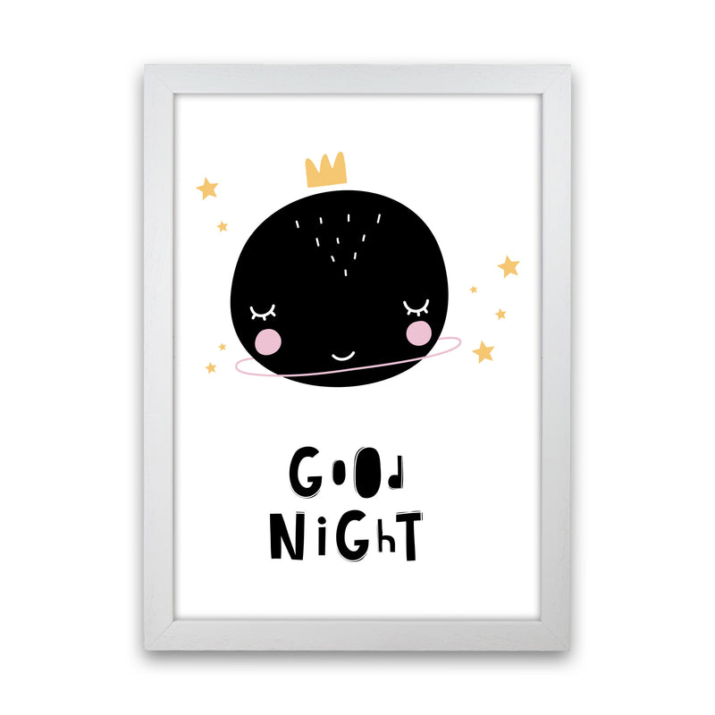 Good Night Planet Framed Nursey Wall Art Print White Grain