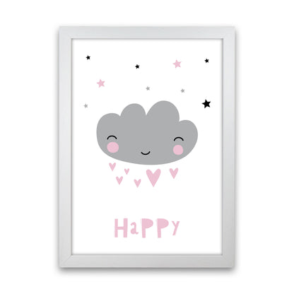 Happy Cloud Framed Nursey Wall Art Print White Grain