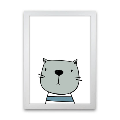 Cat Modern Print Animal Art Print White Grain