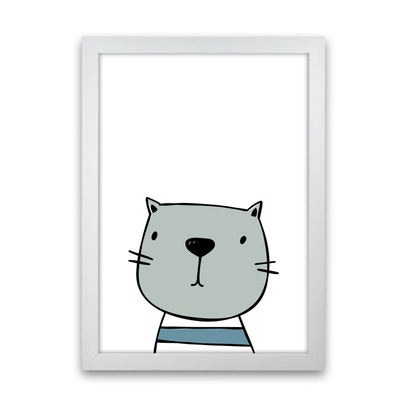 Cat Modern Print Animal Art Print White Grain