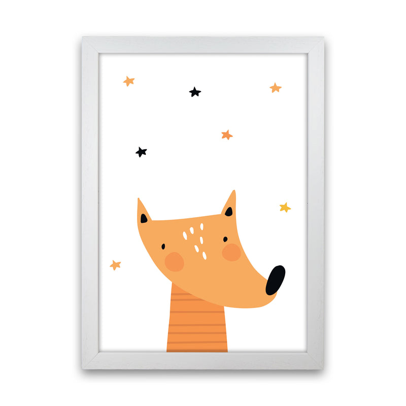 Scandi Fox Framed Nursey Wall Art Print White Grain
